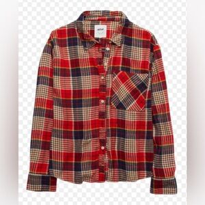 Aerie Plaid Flannel Button Down shirt Sleepwear Pajama Top Size Small NWT